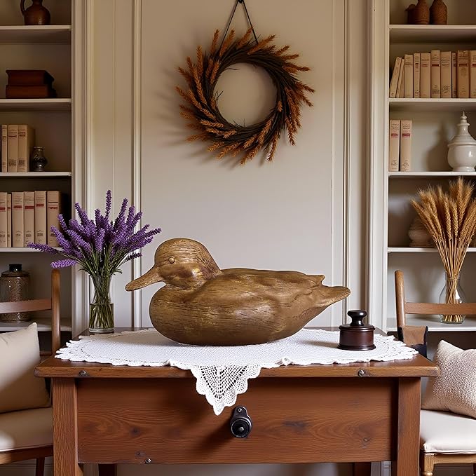 Duck Statue Home Decor Knick Knacks Duck Sculpture Hand Carved Shelf Decor for Home, Office Desk Cute Animal Figurine Unique Gift for Holidays Housewarming (Brown)