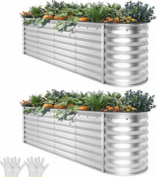 YITAHOME 24" Tall 9 in 1 Large Raised Garden Bed Kit, 8x2x2ft Galvanized Metal Planter Box with Gloves and Safety Rubber, Outdoor Above Ground Planters for Plants Vegetables Flowers, Silver