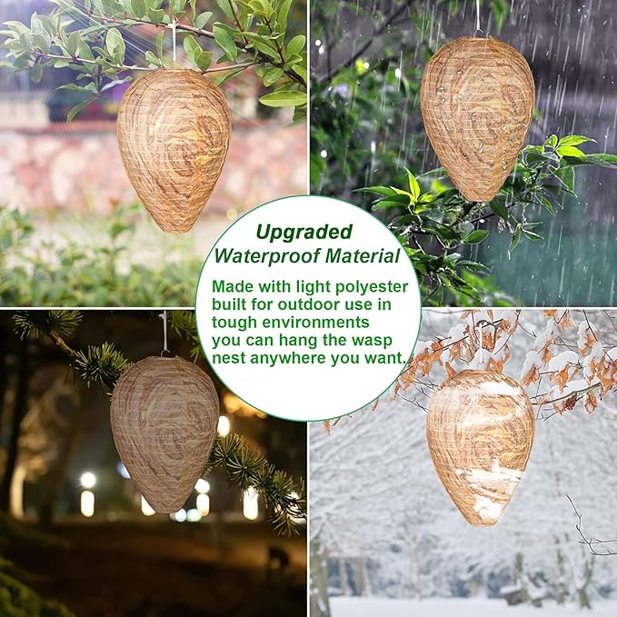 DECYOOL 6 Pack Wasp Nest Decoy Hanging Wasp for Wasps Hornets Yellow Jackets Outdoor Waterproof Material (Dark Brown)