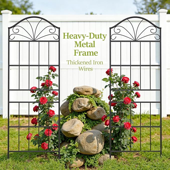 Metal Trellis for Climbing Plants Outdoor, 60 * 19.7 Inch Tall Garden Trellis with Black Rustproof Coating, Decorative Rose Trellis for Climbing Roses, Vines, and Flowers, 2 Pack
