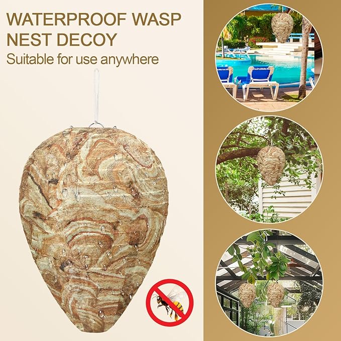 DECYOOL 6 Pack Wasp Nest Decoy Hanging Wasp for Wasps Hornets Yellow Jackets Outdoor Water-Repellent Material (Brown)