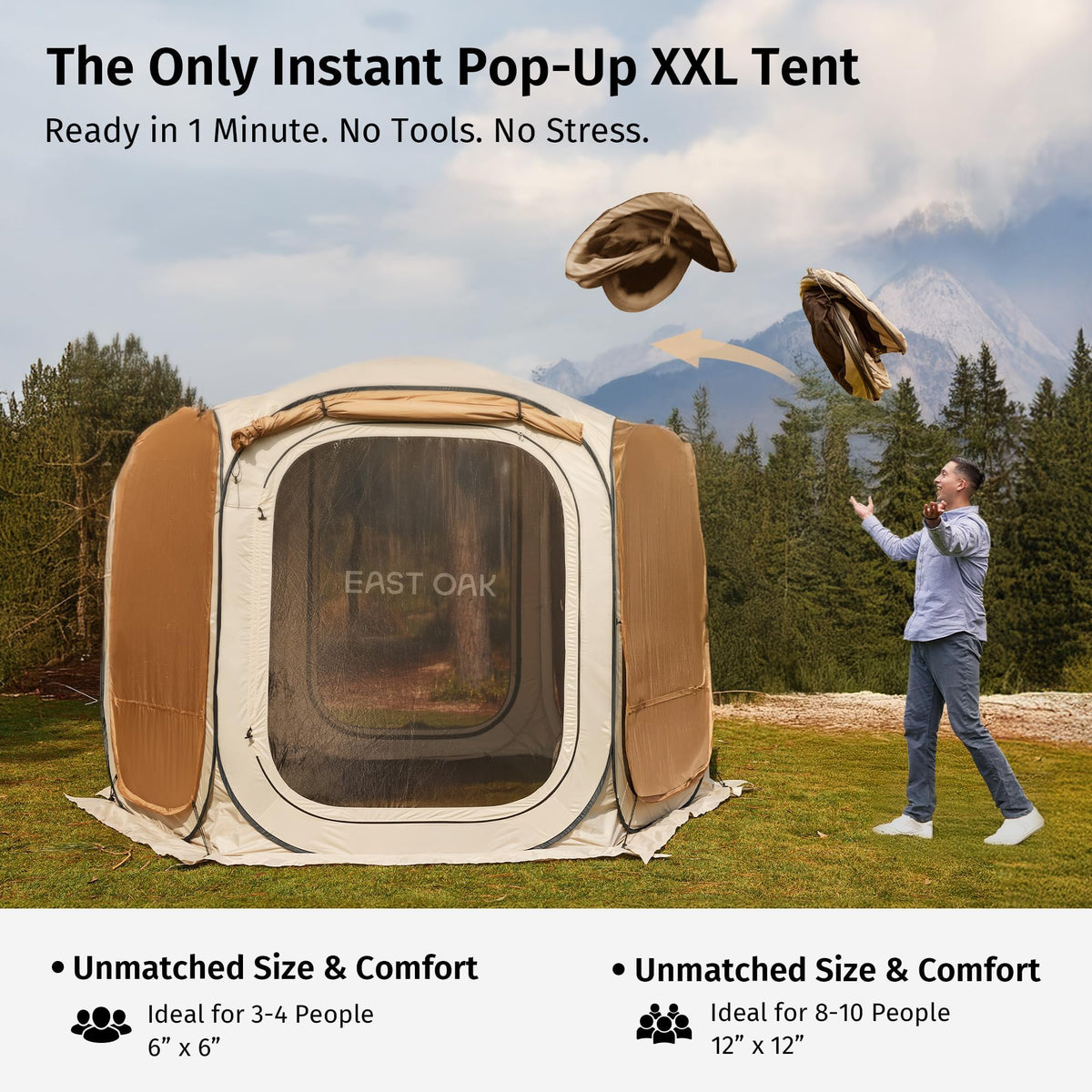 12×12 FT Pop Up Canopy Tent with Mosquito Netting (Beige / 12×12 FT)