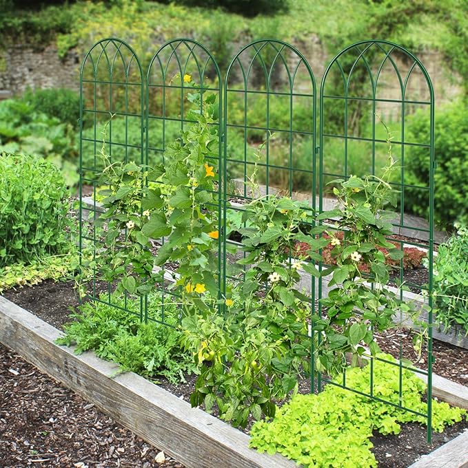 4 Pack Metal Garden Trellis for Climbing Plants, 71 Inch Green Metal Garden Trellis for Vines Plant Rose Vegetable Support,Large Decorative Outdoor Trellis