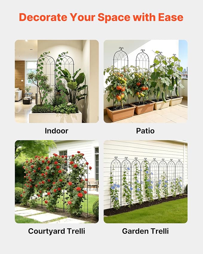 VEVOR Garden Trellis, 71 x 20 inch Rose Trellis, 2 Packs Garden Flower Rose Trellises with Powder-Coated Finish & Convenient Locking Design, Plant Support Trellises for Flowers, Vegetables, Roses