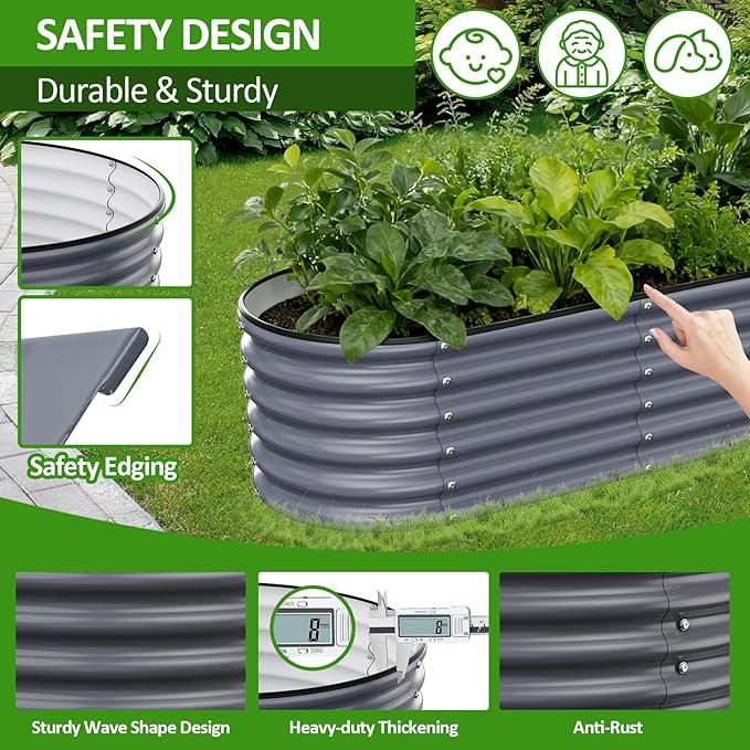 Gruper Galvanized Raised Garden Bed, 8×2×1.4 ft Tall Oval Large Metal Planter Raised Garden Boxes Outdoor for Vegetable Fruits Flower Herb, Anti-Rust and Sturdy & Easy-Setup