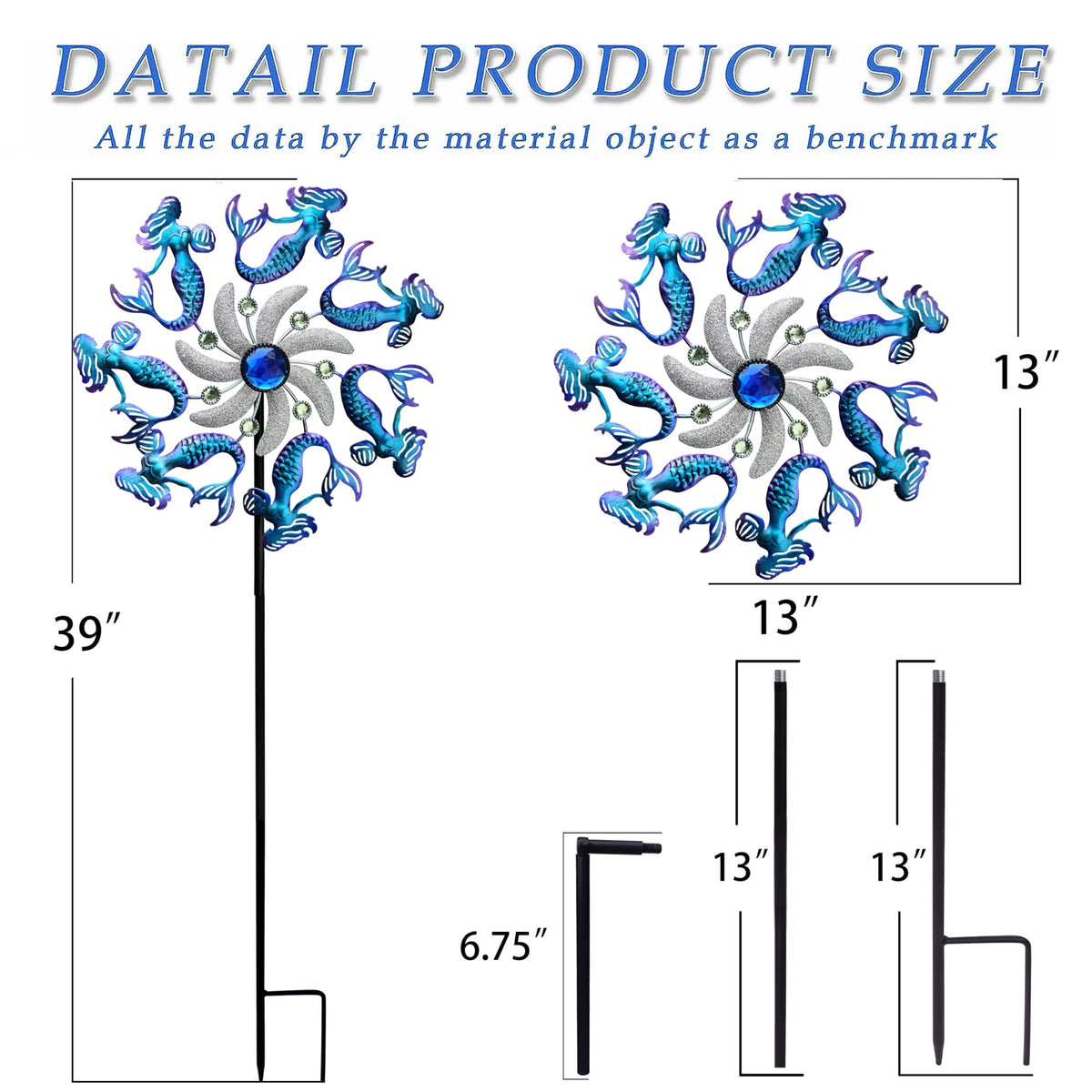 39" Mermaid Wind Spinners Metal Windmill Garden Stake (39"(Mermaid))