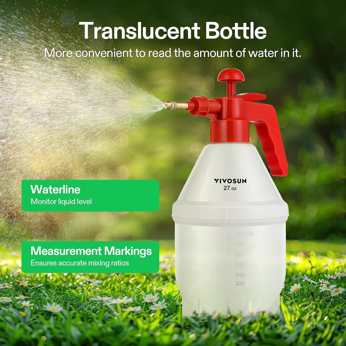 VIVOSUN 27oz Pump Sprayer, Handheld Garden Water Sprayer Bottle with Adjustable Brass Nozzle, for Spraying Plants, Flowers, Weeds and Cleaning, Red