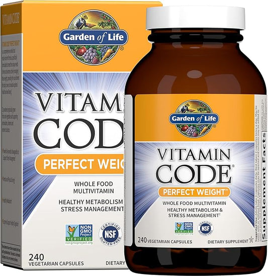 Garden of Life Multivitamin Code Perfect Weight Loss for Women and Men, Healthy Active Metabolism, Stress Management, Ashwagandha, Green Tea and Enzymes, 240 Count