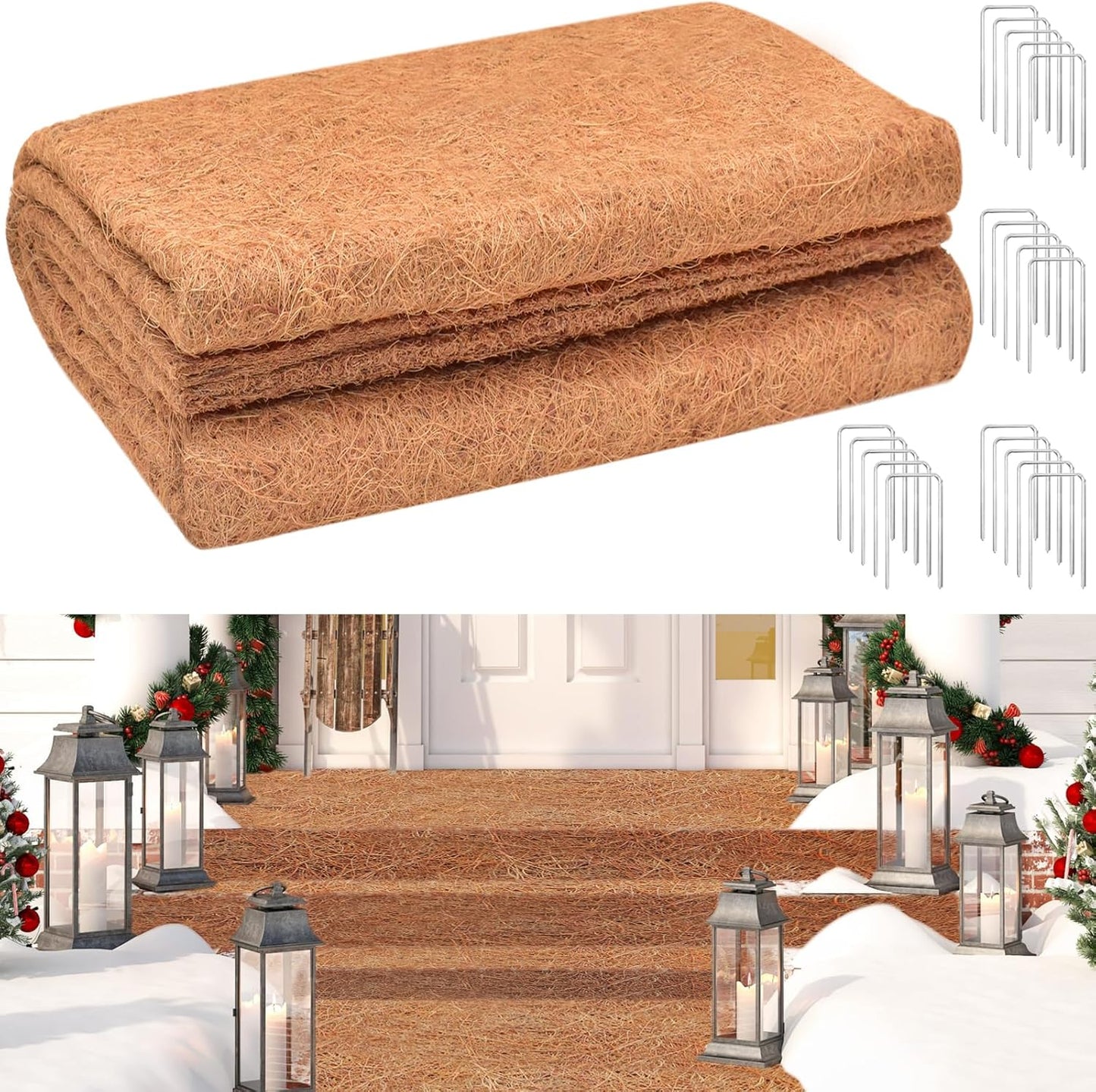 ZeeDix No-Slip Ice and Snow Carpet- 31 x 80 x 0.28In Thickened No Slip Ice Carpet Outdoor Runner Natural Coconut Fiber Mat for Walkway Garden Doorway Stairs Porch Outdoor Safer Walking