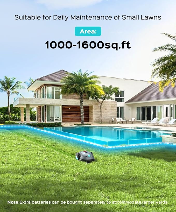 V100 Robotic Lawn Mower with Vision Navigation, Spot Spiral Mowing, Obstacle Avoidance, Adjustable Cutting Height, Low Noise, Ideal for Small Lawns