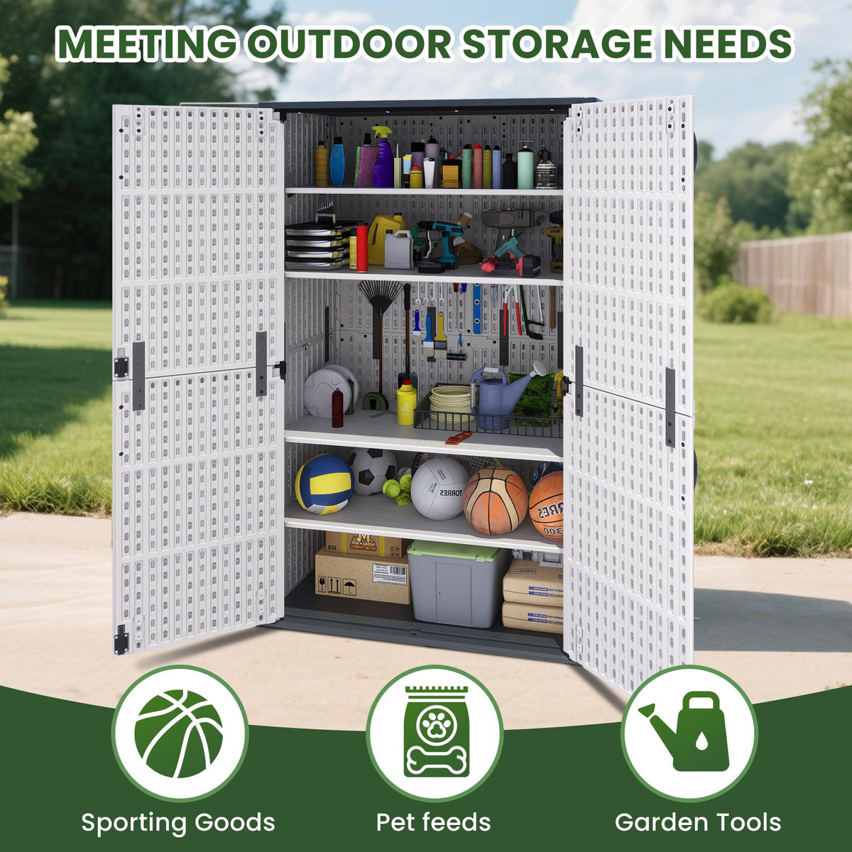 50 CuFt Outdoor Storage Cabinet with Lockable Doors (50 CUFT / White)