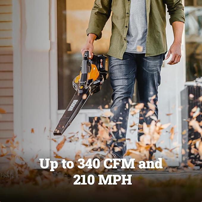 WORX Cordless Leaf Blower, 3 in 1 Blowers for Lawn Care with Leaf Vacuum & Leaf Mulcher, Electric Blower with Brushless Motor & 2 Speed Control, 2 × 4.0 Ah Batteries & Charger Included, WG583