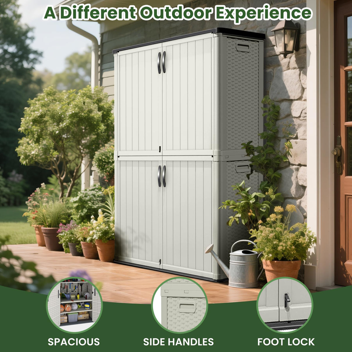 50 CuFt Outdoor Storage Cabinet with Lockable Doors (50 CUFT / Classic / Beige)