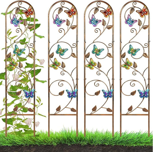 Blulu 4 Pack Metal Garden Trellis for Climbing Plants, 60x11 Inch Detachable Rustproof Arched Fence Flower Vegetable Plant Stand for Outdoor Patio Yard Lawn Decorative(Butterfly)