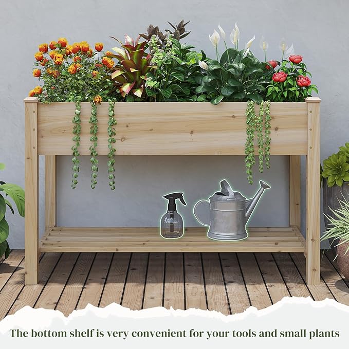 Wooden Raised Garden Bed, Planter Box with Legs, Raised Planter -Grow Herbs and Vegetables Outdoors – Naturally Rot-Resistant - Unmatched Strength Lasts Years (Natural-M)