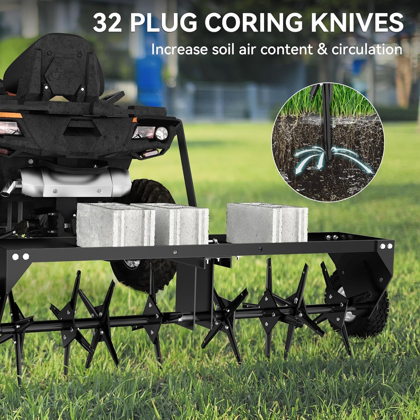 YINTATECH 48" Lawn Aerator Tow Behind with Universal Hitch for Lawn Plug Aerator, Black