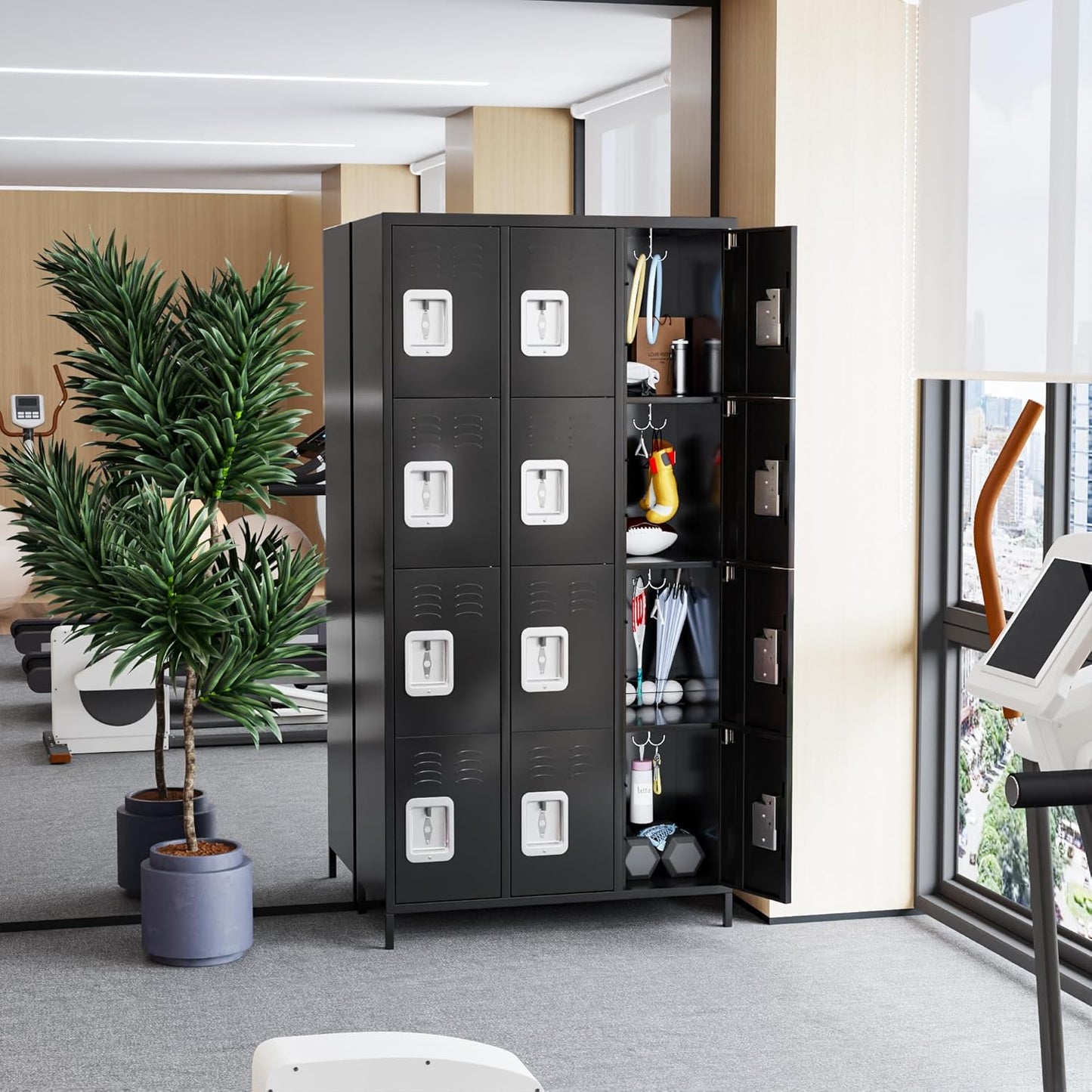 METAN Metal Locker for School Office Gym Bedroom, 12 Doors Black Steel Storage Locker Cabinet for Employees, Industrial Storage Locker, Assembly Required (12 Door-Black)