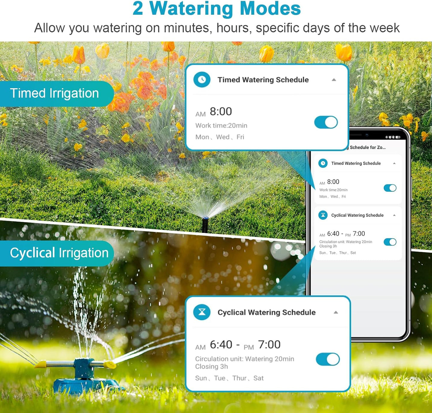 WiFi Sprinkler Timer Water Timer, Smart Hose Faucet Timer, APP & Voice Control, Remote Control Irrigation System via 2.4Ghz WiFi & Bluetooth, Compatible with Alexa