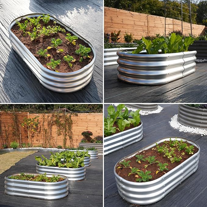 4x2x1ft Galvanized Raised Garden Bed Outdoor, 12-Pack 12" Tall Metal Raised Beds for Gardening, Planter Boxes for Plants Vegetables, Flowers, Herbs, Tomato, Bottomless Elevated Garden Beds Kit, Silver