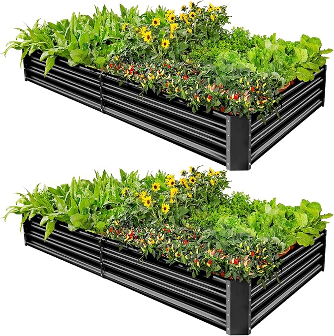 Land Guard 2 Pack 6×3×1ft Galvanized Metal Raised Garden Bed, Metal Planter Kit Box Outdoor for Deep-Rooted Vegetables, Flowers, Green and Herbs (Gray)