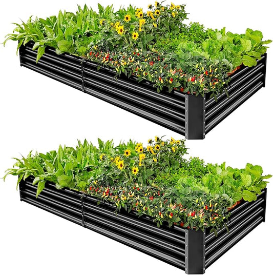 Land Guard 2 Pack 6×3×1ft Galvanized Metal Raised Garden Bed, Metal Planter Kit Box Outdoor for Deep-Rooted Vegetables, Flowers, Green and Herbs (Gray)