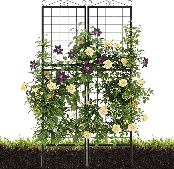 2 Pack 71 Inch Metal Garden Trellis for Climbing Plants, Thickened Square Tube Metal Garden Trellis for Vines Plant Rose Vegetable Support,Large Decorative Outdoor Trellis