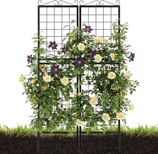 2 Pack 71 Inch Metal Garden Trellis for Climbing Plants, Thickened Square Tube Metal Garden Trellis for Vines Plant Rose Vegetable Support,Large Decorative Outdoor Trellis