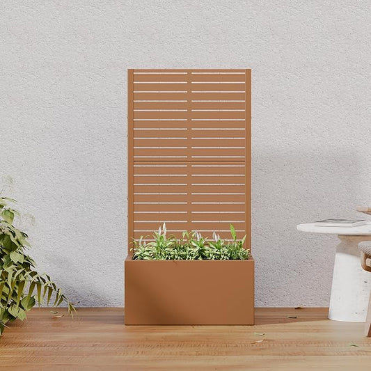 Casaphoria Metal Raised Garden Bed with Trellis, 59"x30"x12" Planter Box for Climbing Plants, Vegetables & Vines, Features Drainage Holes and Privacy Screen (Black-Louvered)