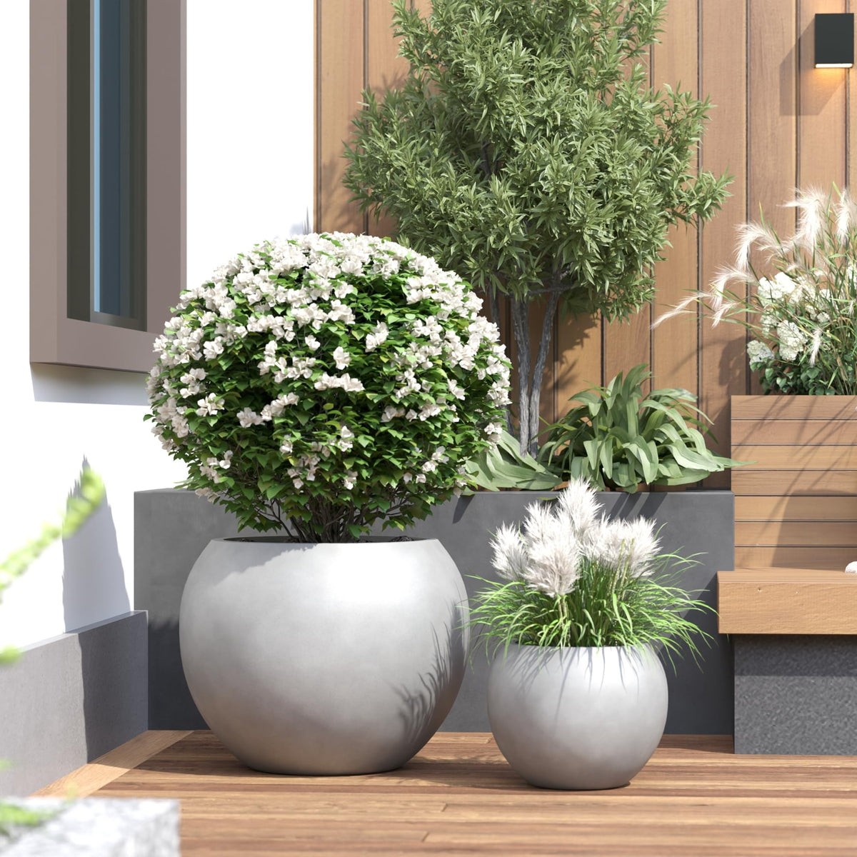 Premium Mt Sherman Fiberstone Sphere Planter for Indoor Outdoor Use (Gray / Large 21.1''D x 16.7''H)
