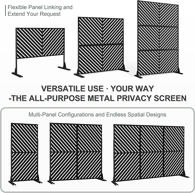 Metal Privacy Screen Outdoor, 71" H×47" W Privacy Fences and Panels for Patio Yard Deck, Freestanding Screens & Trellis, Weather Resistant (Black Parallel, 3 Panels)