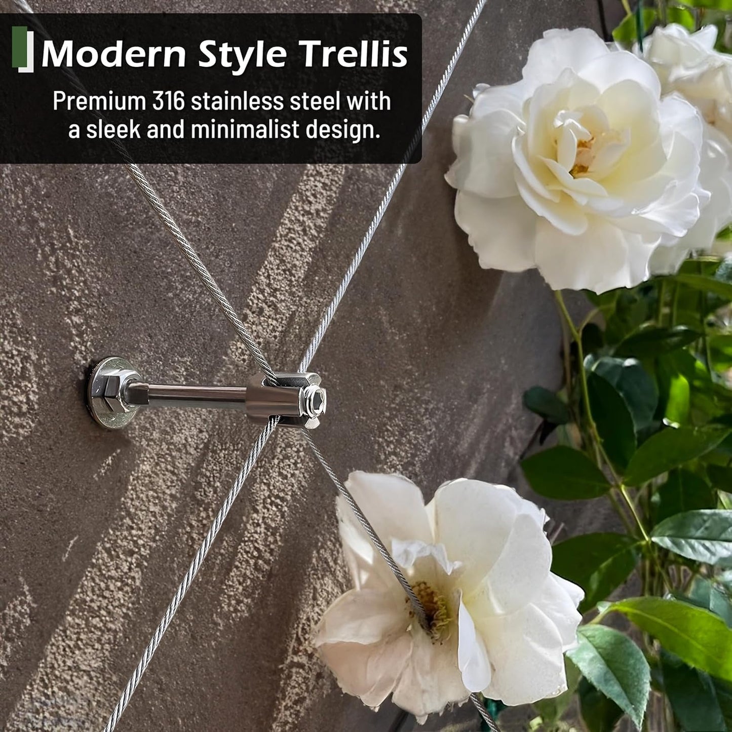 Wire Trellis for Climbing Plants Outdoor, 12-Set Wall Wire Trellis Kit with 5/64"(2mm) x 53ft Stainless Steel Cable, T316 Espalier System for Fence and Garden DIY Projects