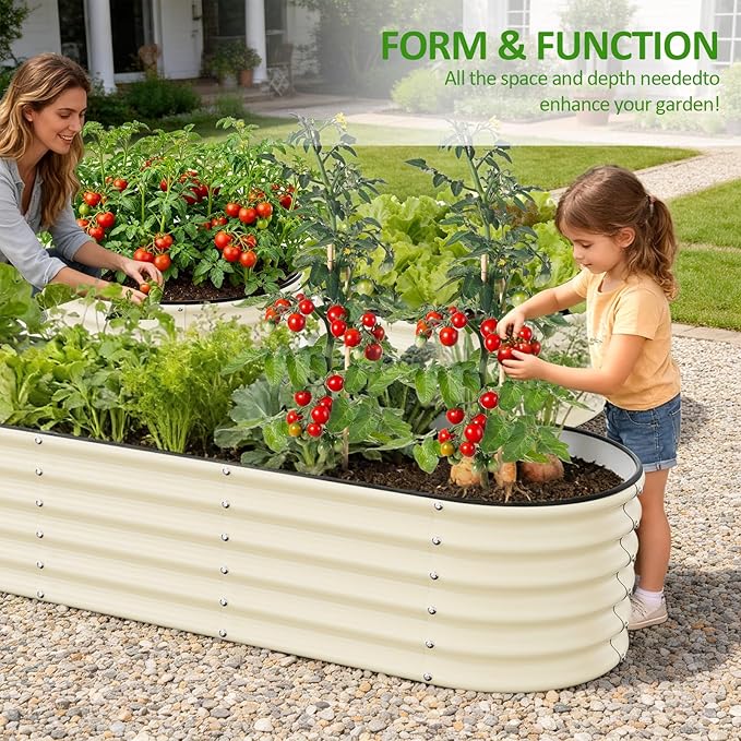 Gruper Galvanized Raised Garden Bed, 8×2×1.4 ft Tall Oval Large Metal Planter Raised Garden Boxes Outdoor for Vegetable Fruits Flower Herb, Anti-Rust and Sturdy & Easy-Setup