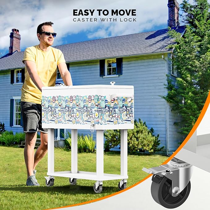 VINGLI 80 Quart Rolling Ice Chest, Portable Patio Party Bar Drink Cooler Cart, with Shelf, Beverage Pool with Bottle Opener