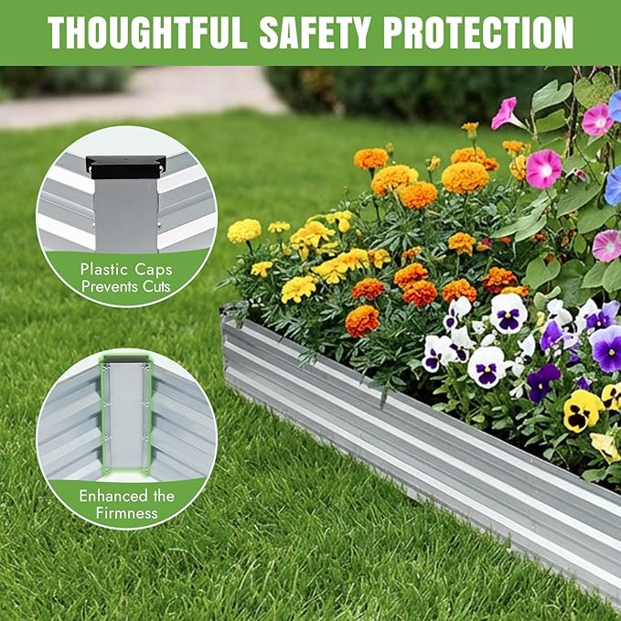 INNO STAGE Galvanized Raised Garden Bed Kits, 8x2x1ft Metal Raised Garden Beds Outdoor, Large Steel Raised Planter Bed with Gloves for Vegetables & Flowers Patio Ground Planter Box(Silver, 2PCS)