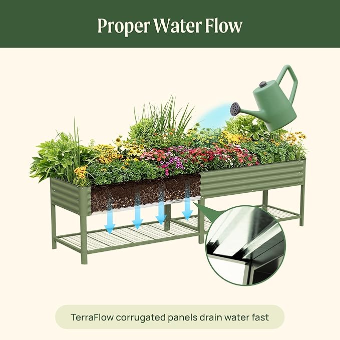 Rolling Elevated Raised Garden Bed - Jumbo Series, 2.5' x 10' Outdoor Planters Boxes with Legs & Storage Rack for Patio, 2000+ Lbs Weight Capacity, Raised Beds for Gardening Herbs Flowers, Pearl White