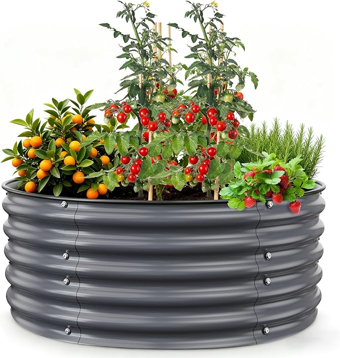 Gruper Galvanized Raised Garden Bed, 3.5ft x 17'' Tall Round Metal Planter Raised Garden Boxes Outdoor for Vegetable Fruits Flower Herb, Anti-Rust and Sturdy & Easy-Setup