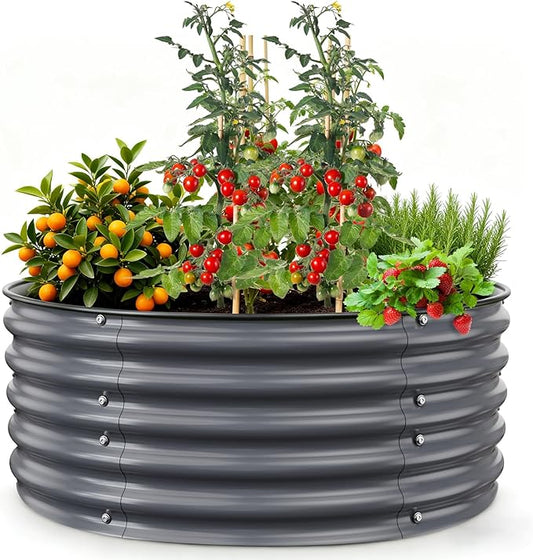 Gruper Galvanized Raised Garden Bed, 3.5ft x 17'' Tall Round Metal Planter Raised Garden Boxes Outdoor for Vegetable Fruits Flower Herb, Anti-Rust and Sturdy & Easy-Setup