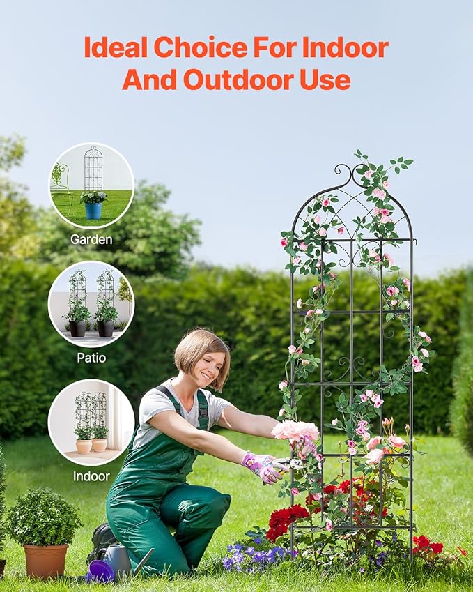 VEVOR Garden Trellis for Climbing Plants, 71 x 20 in, 6 Packs Rustproof Metal Garden Flower Trellis, Outdoor Climbing Rose Clematis Cucumbers Trellis Decorative for Courtyards Lawns
