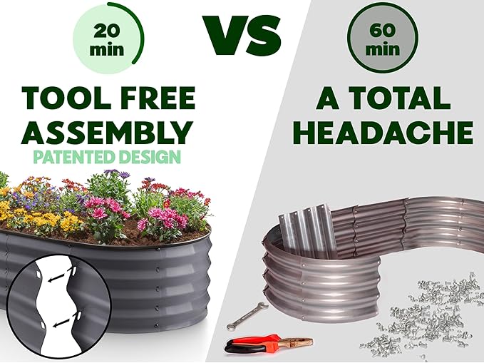 Plant & Plot Galvanized Raised Garden Beds Outdoor // 4×2×1 ft (2-Pack) Planter Raised Beds for Gardening, Vegetables, Flowers // Large Metal Garden Box (Gray) // Patented Tool-Free Design