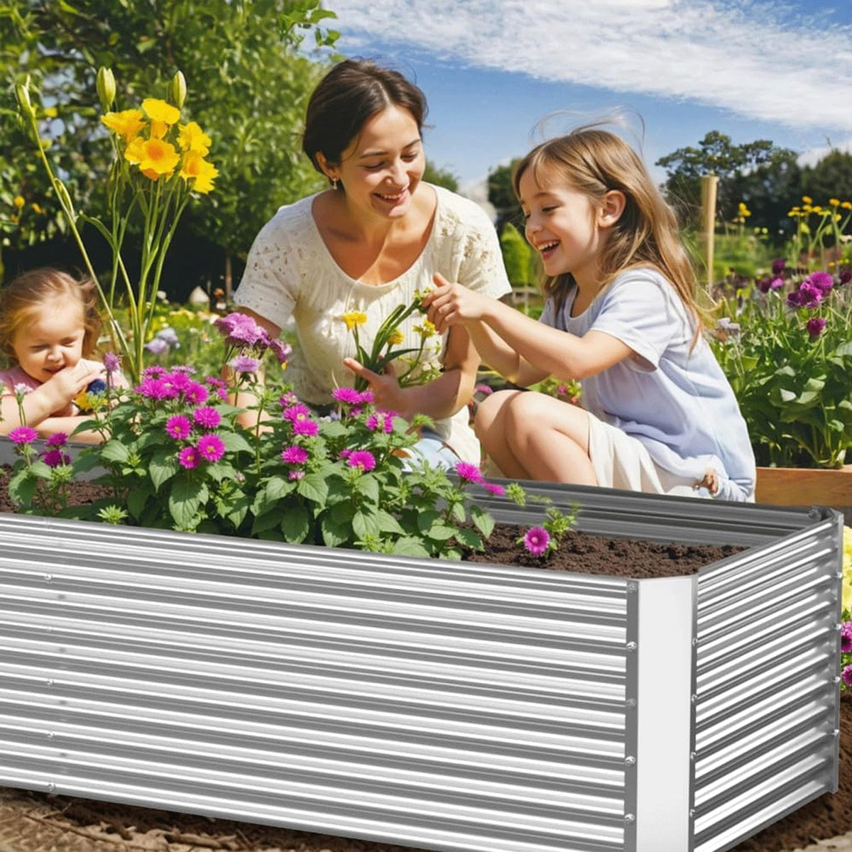 4 Pack Tall Corrugated Galvanized Steel Raised Garden Bed Outdoor (6x3FTx17inch)