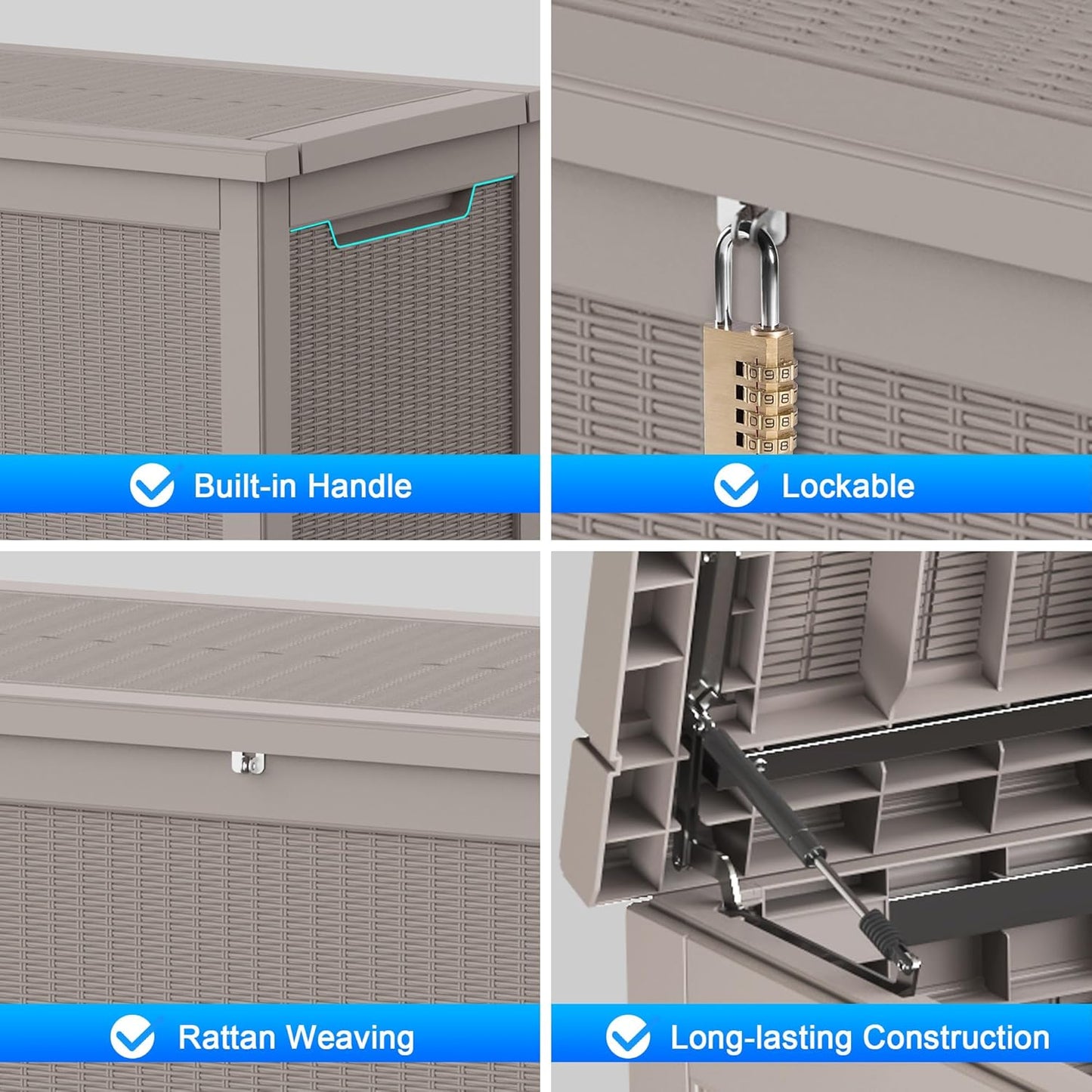 320 Gallon Deck Box, Resin Outdoor Indoor Waterproof Storage Box, Lockable Storage Box With Handle for Patio Furniture - Garden Tools - Swimming Pool Tools UV-Resistant, Brown