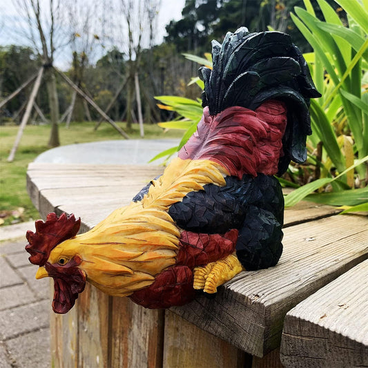 Garden Statues Cock Art Decoration Rooster Figurine for Yard, Chicken Sculpture Ornaments (Red)