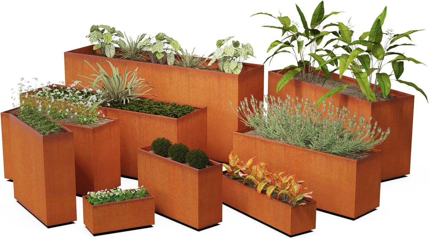 Extra Large Corten Steel Planter 84x24x24 Inch - Large Rectangular Planters for Outdoor Plants, Metal Raised Garden Bed and Patio Divider