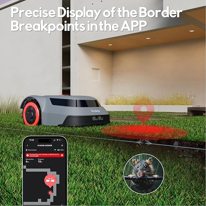 Redkey MGC500 Robot Lawn Mower with 393ft Boundary Wires for 0.12 Acre (1/8 Acre), 45% Slope, 70Mins Runtime, Auto Recharge, Automatic Robotic Lawn Mower w/Precise Location & Breakpoint Detection