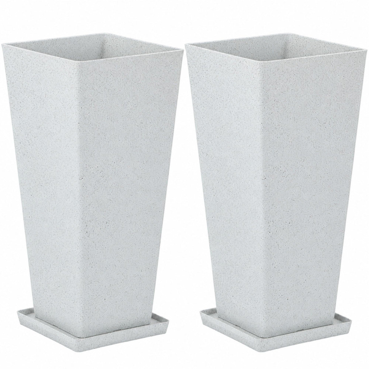 Autodaya 28" Plant Pots Tall Planters for Outdoor Plants Set of 2 with Tray (Tall Terrazzo White-28")