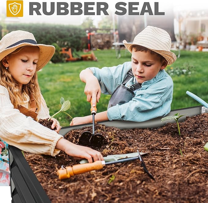 DWVO 2pcs 8 x 4 x 1 FT Raised Garden Bed Kit, Outdoor Galvanized Flower Bed with Safety Rubber and Gloves, Large Metal Planter Box for Vegetables, Flowers, Herbs, Fruits, Black