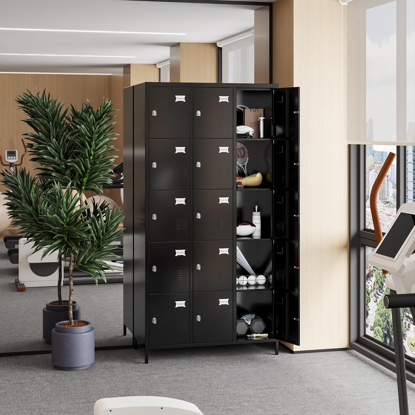 METAN Metal Locker for School Office Gym Bedroom, 15 Doors Black Steel Storage Locker Cabinet for Employees, Industrial Storage Locker, Assembly Required (15 Door-Black)