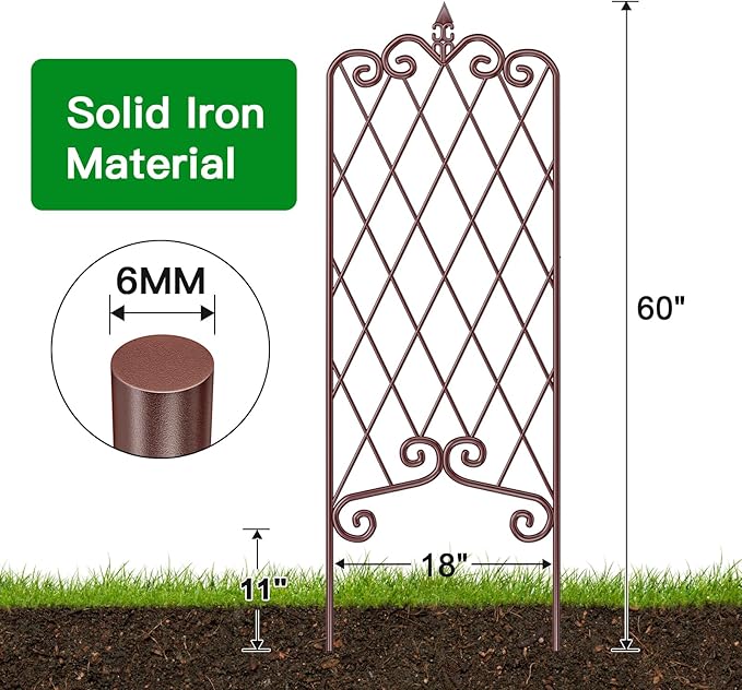 AMAGABELI GARDEN & HOME 2 Pack 60” x 18” Garden Trellis for Climbing Plants Outdoor Garden Fencing Decorative Plant Trellis Vegetables and Rose Trellis for Ivy Cucumbers Brown
