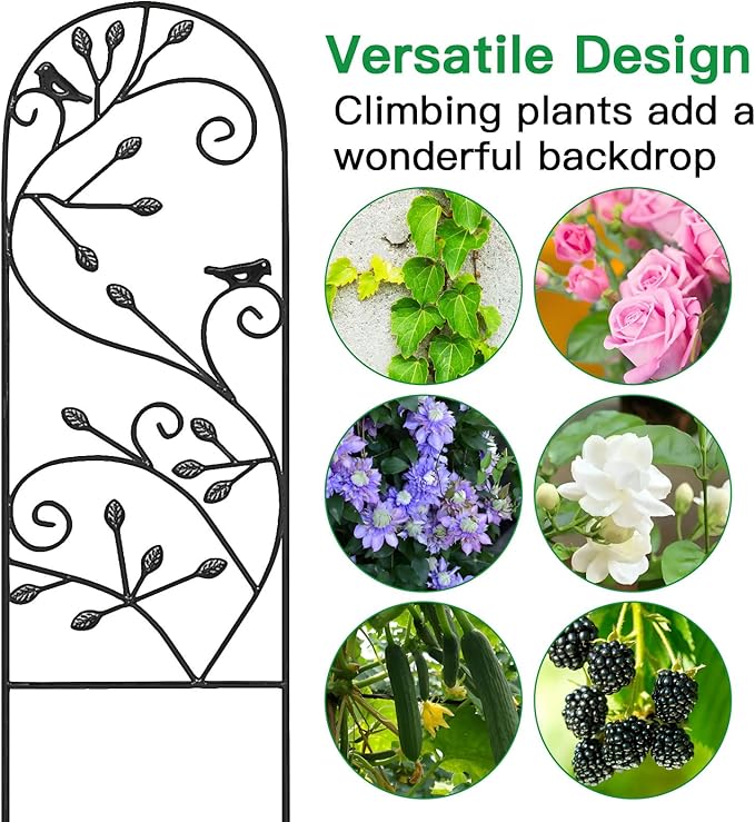 AMAGABELI GARDEN & HOME 2 Pack Garden Trellis for Climbing Plants 47" x 16" Black Iron Potted Support Vines Metal Wire Plant Trellis for Climbing Vegetables Flower Patio Roses Cucumbers Supports