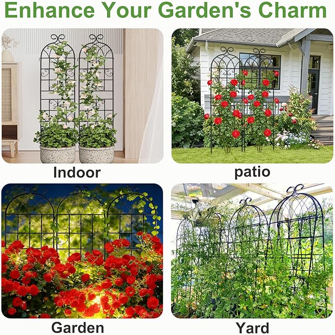 Lorenzo 4 Pcs 70 x 19.7 inch Metal Garden Trellis for Climbing Plants, Black Metal Coating Rustproof, Perfect for Supporting Climbing Plants Outdoor